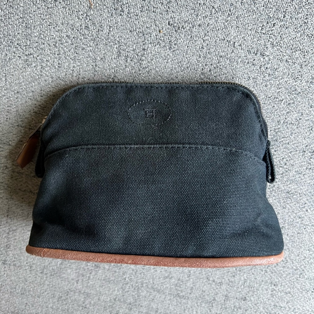 Hermes Black Canvas Cosmetic Bag with Brown Accents